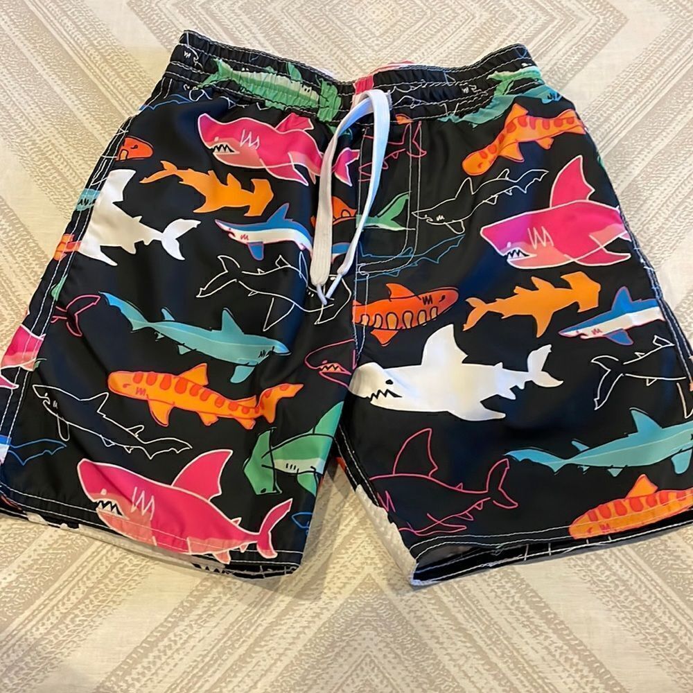 Wes and Willy Boys Black with Colored Sharks Bathing Suit